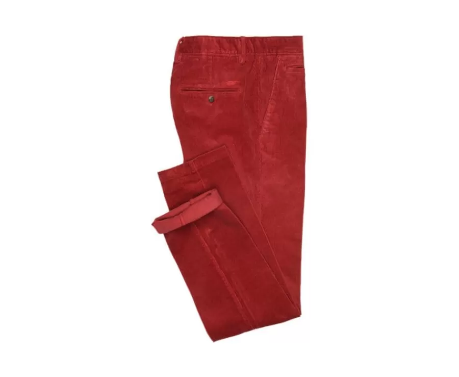 Clearance Pantalón chino de pana para hombre Rojo granate Norman Pantalones Ajustados
