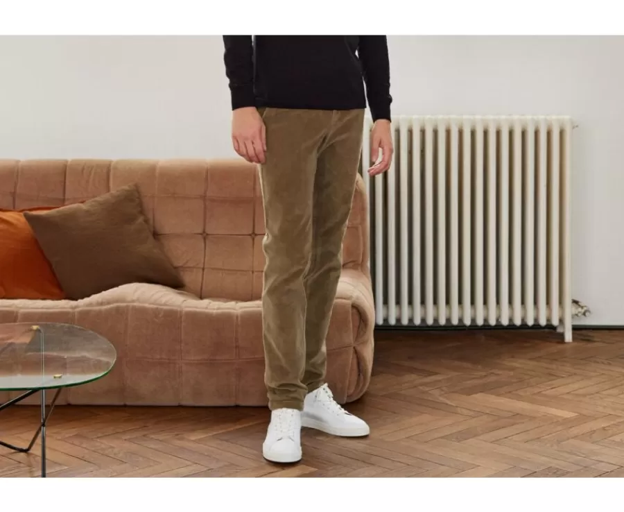 Outlet Pantalón chino de pana Verde Salvia para hombre Norman Pantalones Ajustados