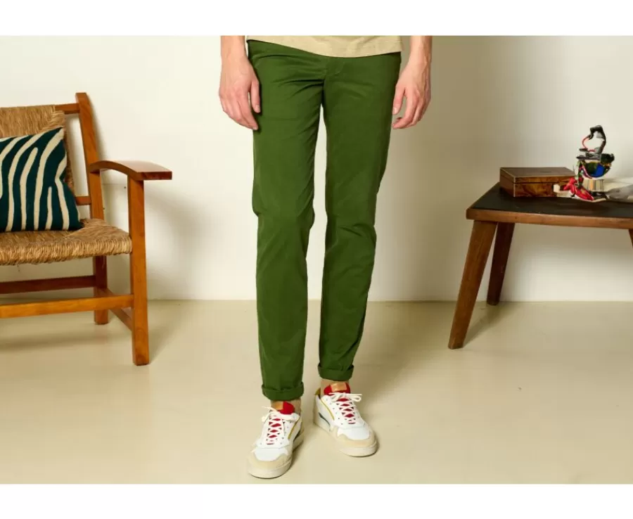 Clearance Pantalón chino hombre Verde bosque Kyrk Pantalones Ajustados | Pantalones Chino