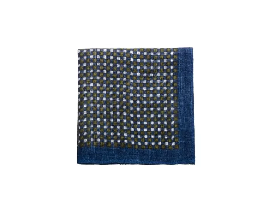 Outlet Pañuelo de bolsillo estampado de lino Azul y Caqui para hombre Corbatas, Pajaritas Y Pañuelos De Bolsillo
