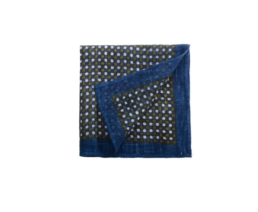 Outlet Pañuelo de bolsillo estampado de lino Azul y Caqui para hombre Corbatas, Pajaritas Y Pañuelos De Bolsillo