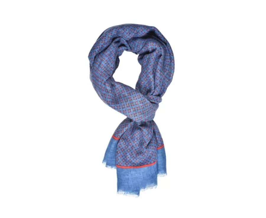 Cheap Pañuelo de lino de algodón Azul índigo con estampados rojos Chèche Lin Coton Ii Bufandas Y Pañuelos