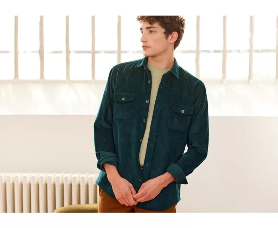 Shop Sobrecamisa de terciopelo Verde sombrío - Cuello francés Victorin Sobrecamisas | Camisas De Franela & Terciopelo