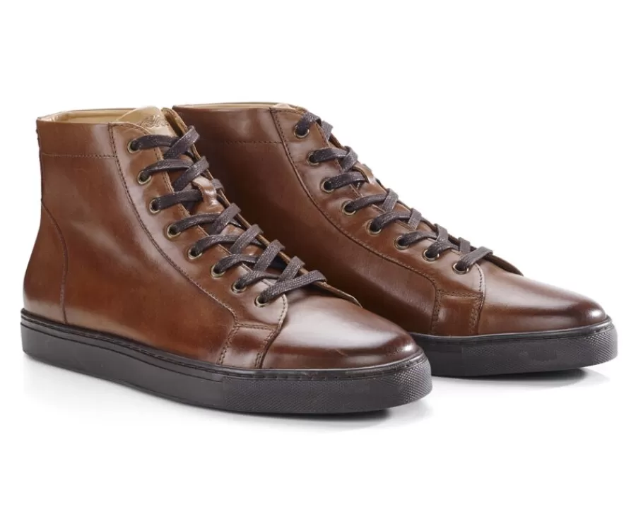 Flash Sale Zapatillas altas para hombre de piel Castaño oscuro patinado Hawthorne Zapatillas Altas | Zapatillas