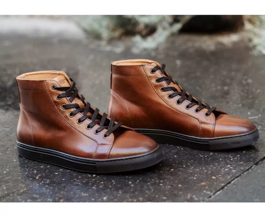 Flash Sale Zapatillas altas para hombre de piel Castaño oscuro patinado Hawthorne Zapatillas Altas | Zapatillas
