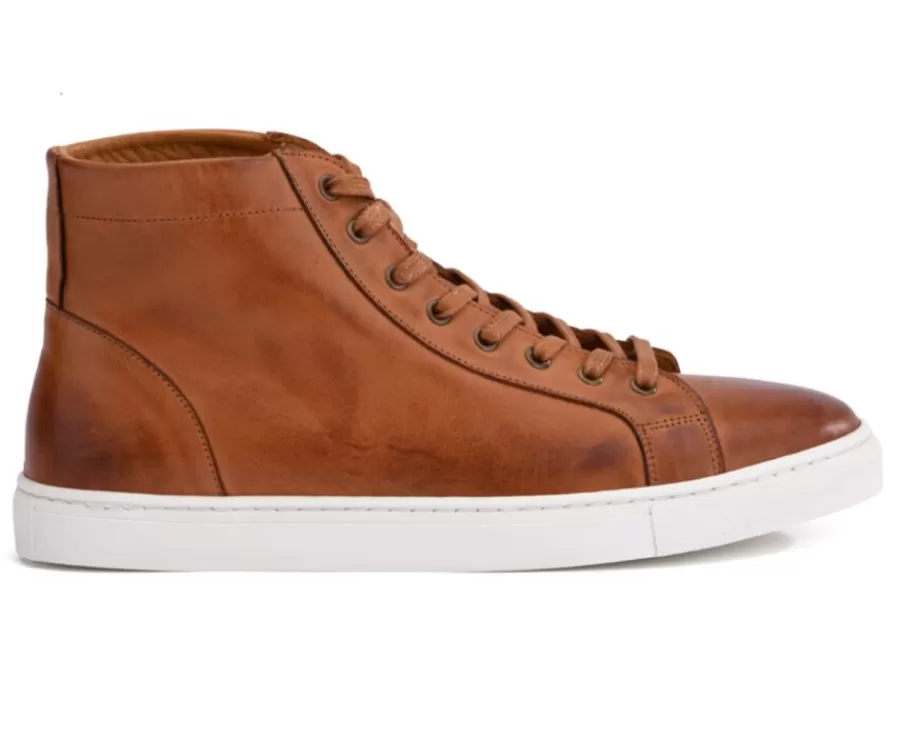 Fashion Zapatillas altas para hombre de piel Castaño patinado Hawthorne Zapatillas Altas | Zapatillas
