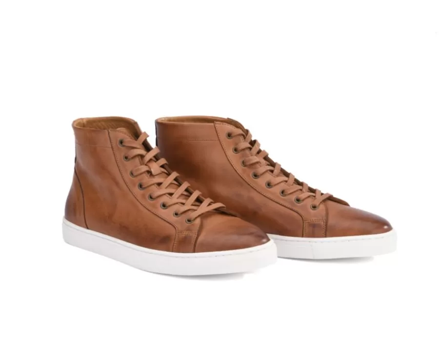 Fashion Zapatillas altas para hombre de piel Castaño patinado Hawthorne Zapatillas Altas | Zapatillas