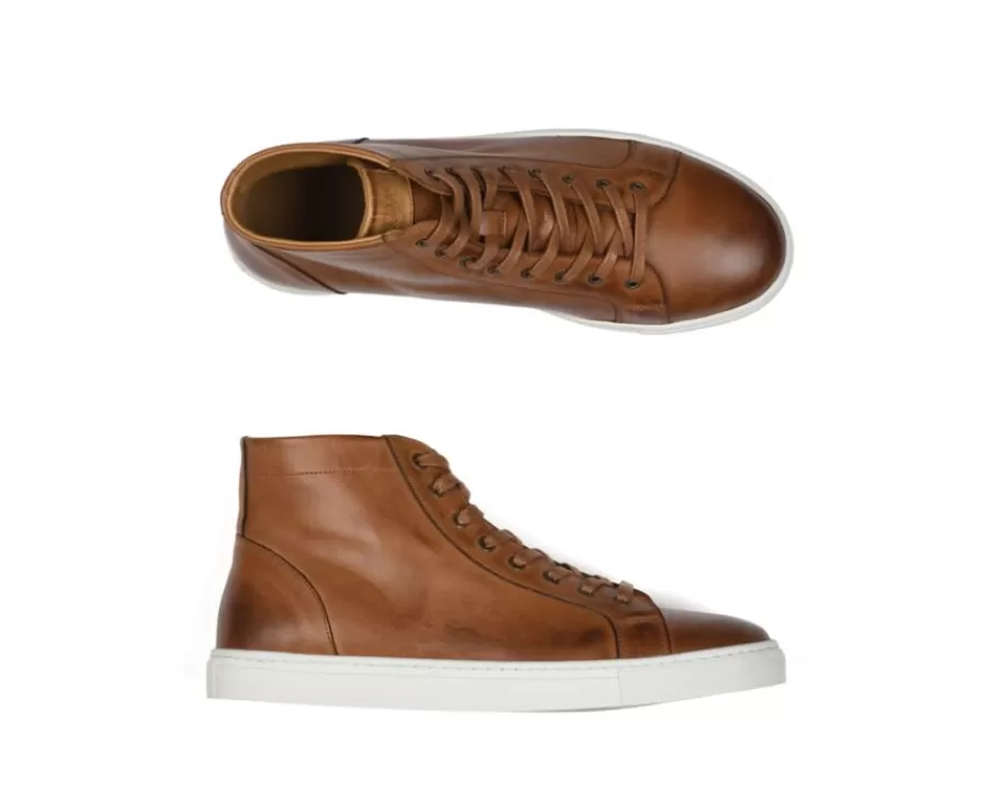 Fashion Zapatillas altas para hombre de piel Castaño patinado Hawthorne Zapatillas Altas | Zapatillas