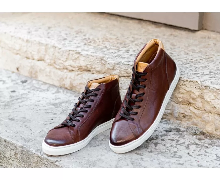 Cheap Zapatillas altas para hombre de piel Chocolate patinado Thornlea Zapatillas Altas