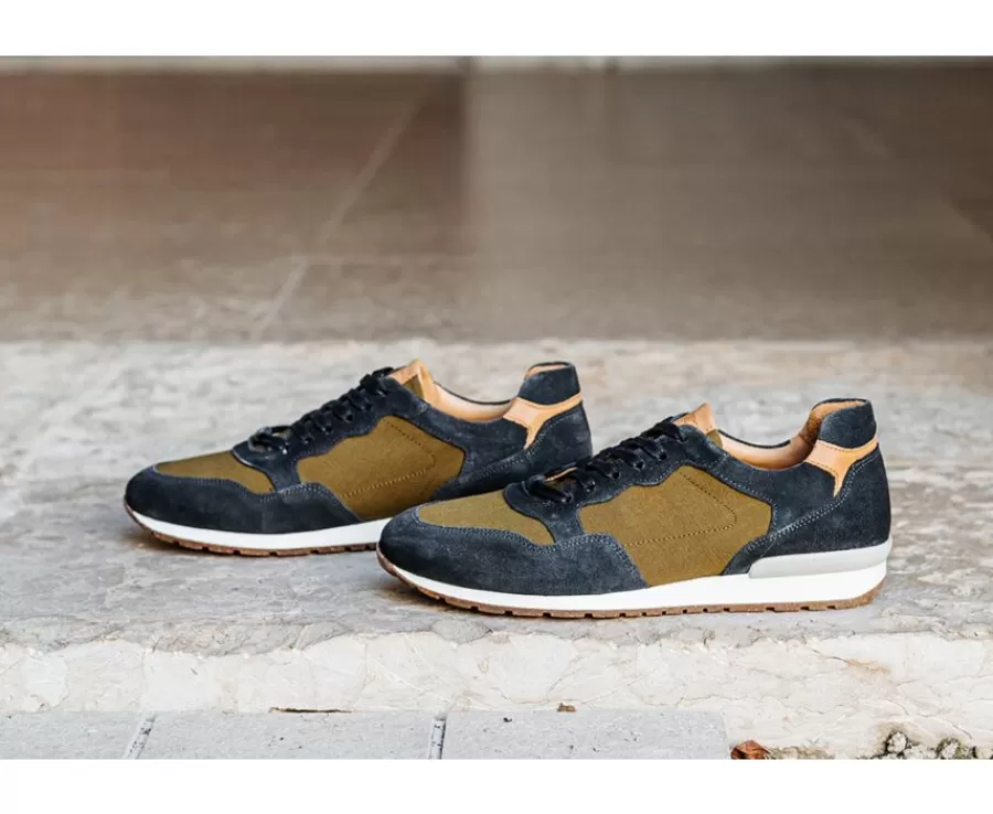 Online Zapatillas de hombre de Terciopelo Azul y Caqui Canberra Ii Zapatillas