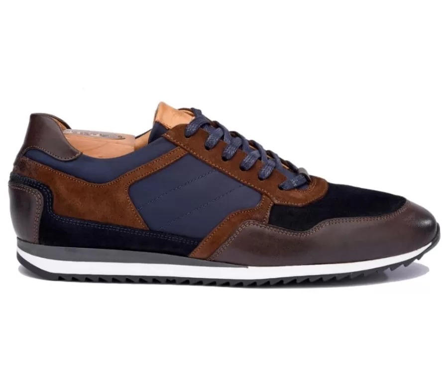 Best Sale Zapatillas de hombre de terciopelo Chocolate y Azul marino Corunna Zapatillas