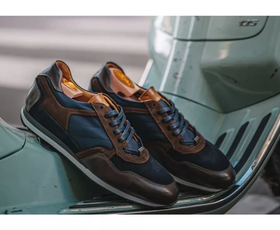 Best Sale Zapatillas de hombre de terciopelo Chocolate y Azul marino Corunna Zapatillas