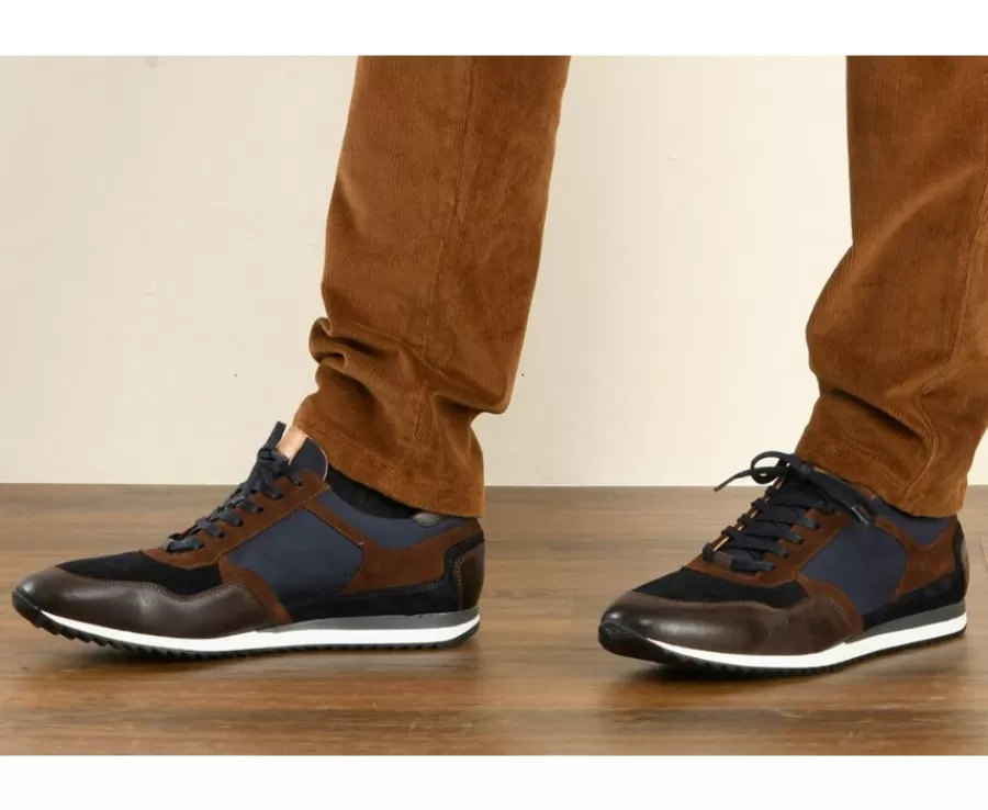 Best Sale Zapatillas de hombre de terciopelo Chocolate y Azul marino Corunna Zapatillas
