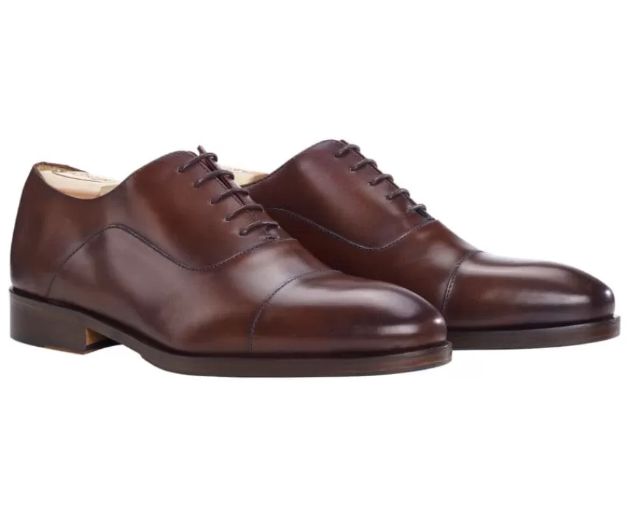 Cheap Zapato Oxford Chocolate patinado con suela de cuero con patín Grakley Zapatos De Boda | Zapatos Oxford