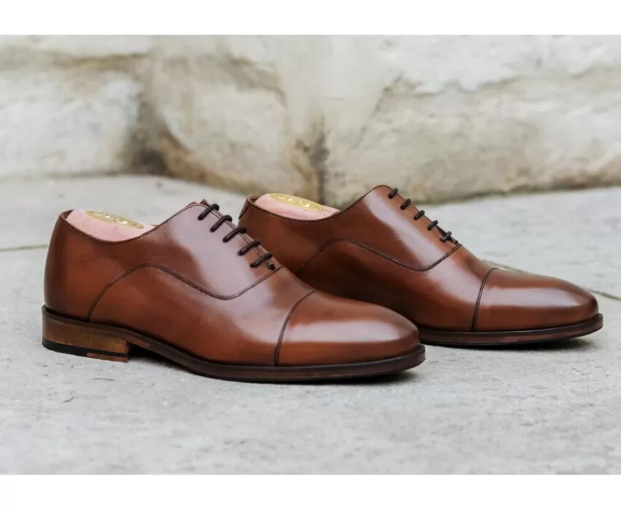 Best Zapato Oxford Coñac Patinado con suela de cuero Grakley Zapatos Oxford