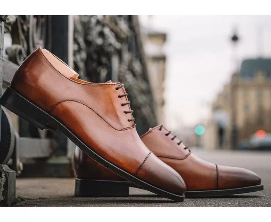 Flash Sale Zapato Oxford para hombre con suela de piel Coñac patinado Winford Zapatos Confort | Zapatos Oxford