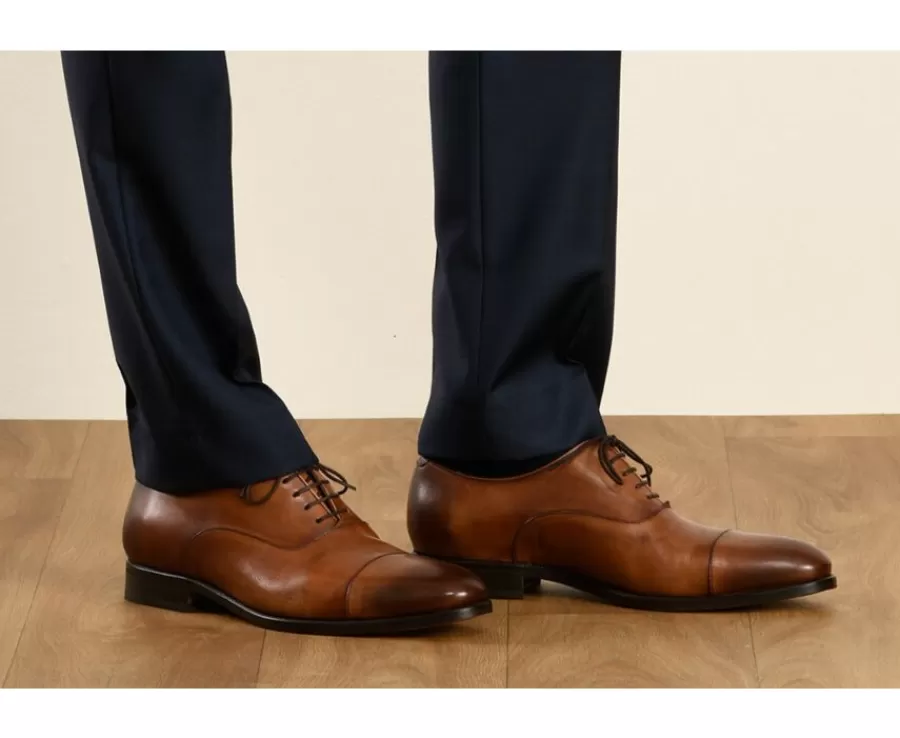 Flash Sale Zapato Oxford para hombre con suela de piel Coñac patinado Winford Zapatos Confort | Zapatos Oxford