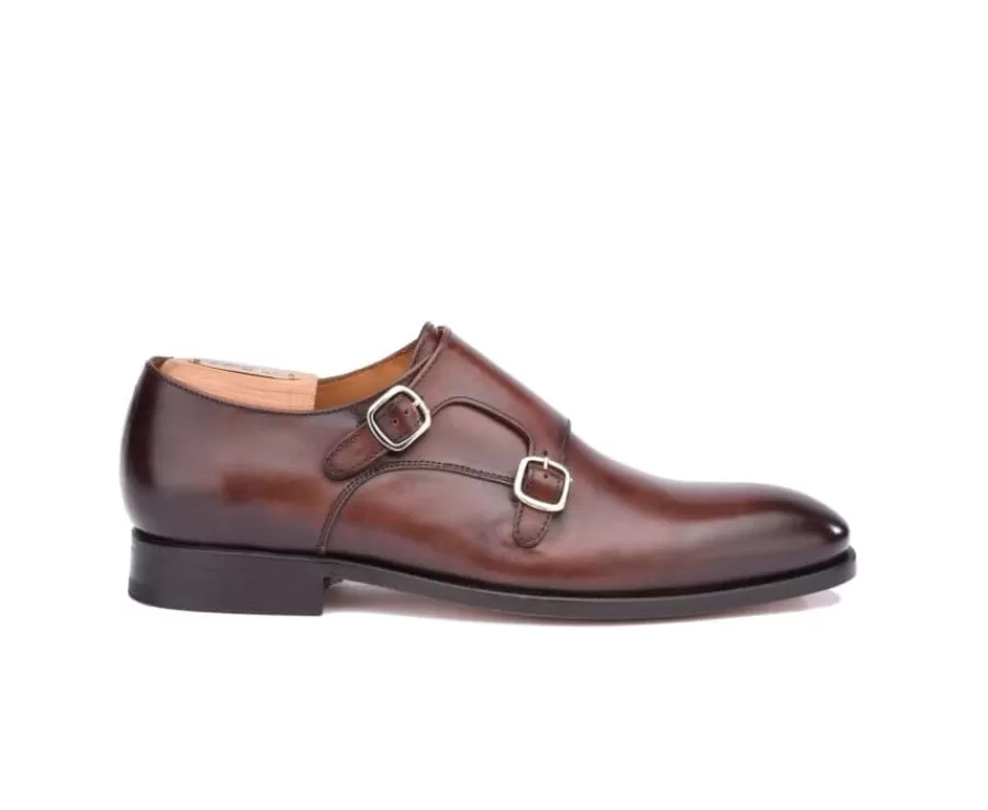 Cheap Zapatos de hombre con doble hebilla Chocolate patinado Chigwell Zapatos Confort | Hebillas