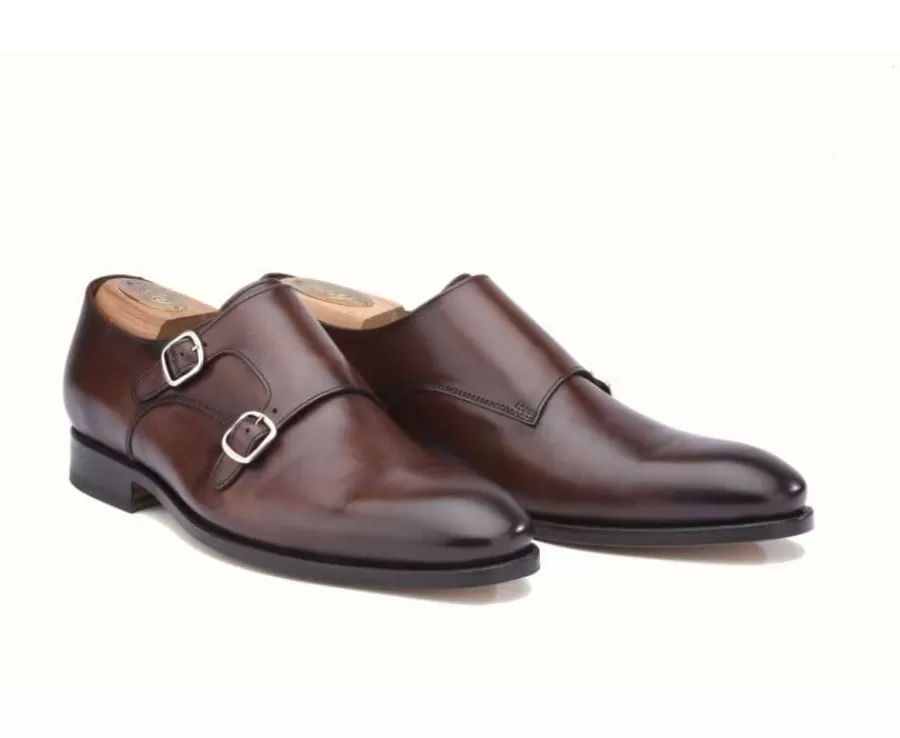 Cheap Zapatos de hombre con doble hebilla Chocolate patinado Chigwell Zapatos Confort | Hebillas