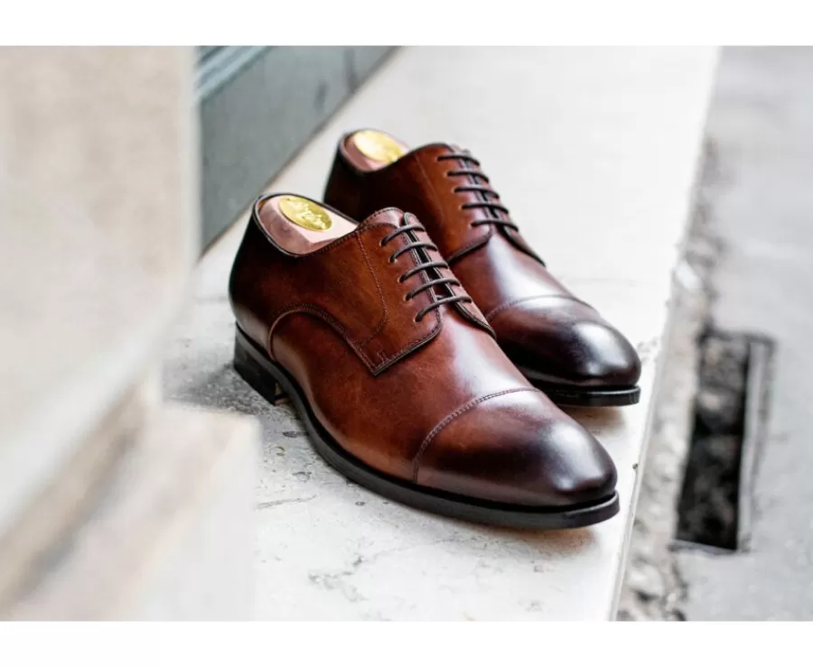 Online Zapatos Derby de hombre Suela de cuero Coñac patinado Gilwell Zapatos De Boda | Zapatos Derby Y Bluchers