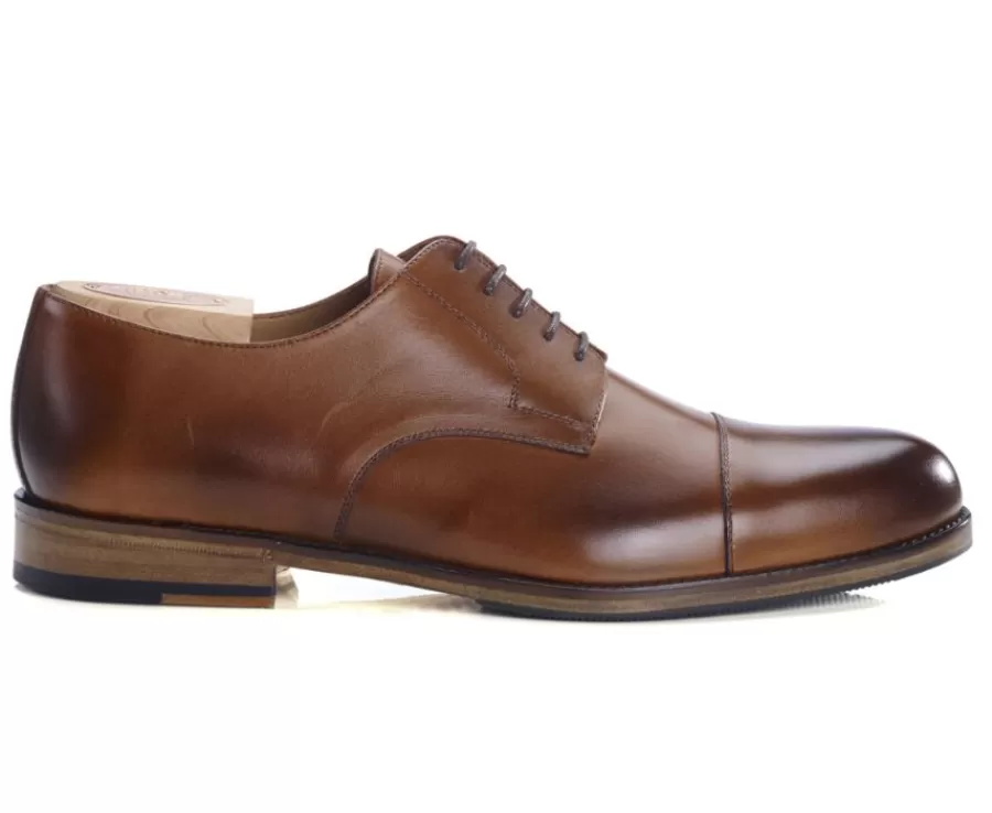 Hot Zapatos derby hombre suela de piel con patín Coñac patinado Mayfair Classic Patin Zapatos Confort | Zapatos Derby Y Bluchers