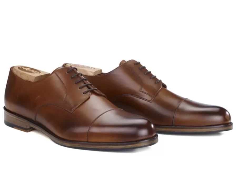 Hot Zapatos derby hombre suela de piel con patín Coñac patinado Mayfair Classic Patin Zapatos Confort | Zapatos Derby Y Bluchers