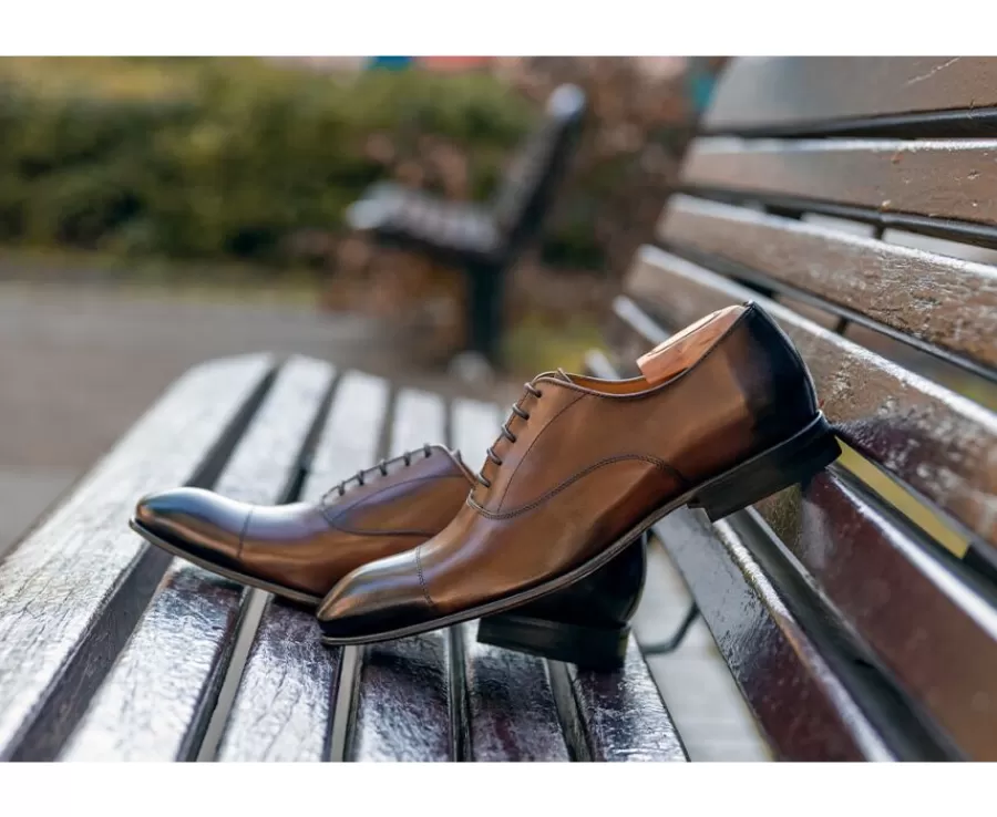 Cheap Zapatos oxford Coñac patinado para hombre con suela de cuero Brisbury Zapatos De Boda | Zapatos Oxford